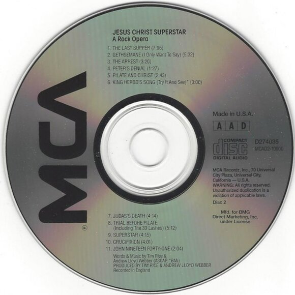 Andrew Lloyd Webber Tim Rice Jesus Christ Superstar Rock Opera bmg club 2 cd set - Picture 4 of 5